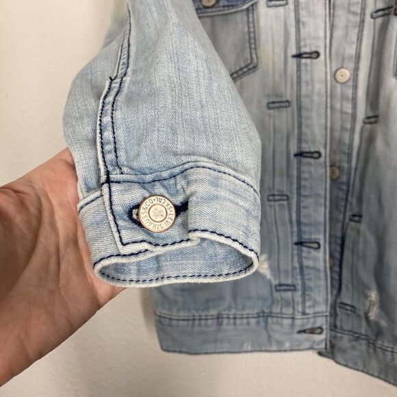 Levi's Jean Jacket Mens Small Light Wash Denim Distressed Button Front Trucker - Picture 9 of 16